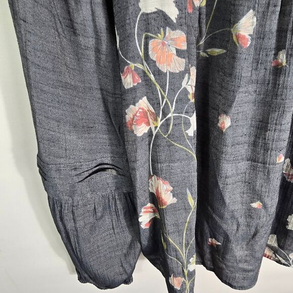 LC Lauren Conrad Floral Dark Gray and Pink Blouse Size L - Picture 6 of 12